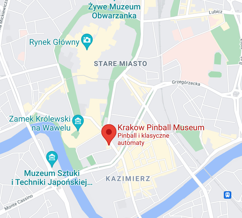 Mapa - muzeum flipperów w Krakowie